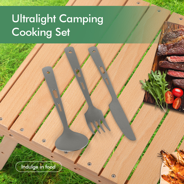 Juego de vajilla para acampar de titanio ultraligero: cuchara, tenedor y cuchillo