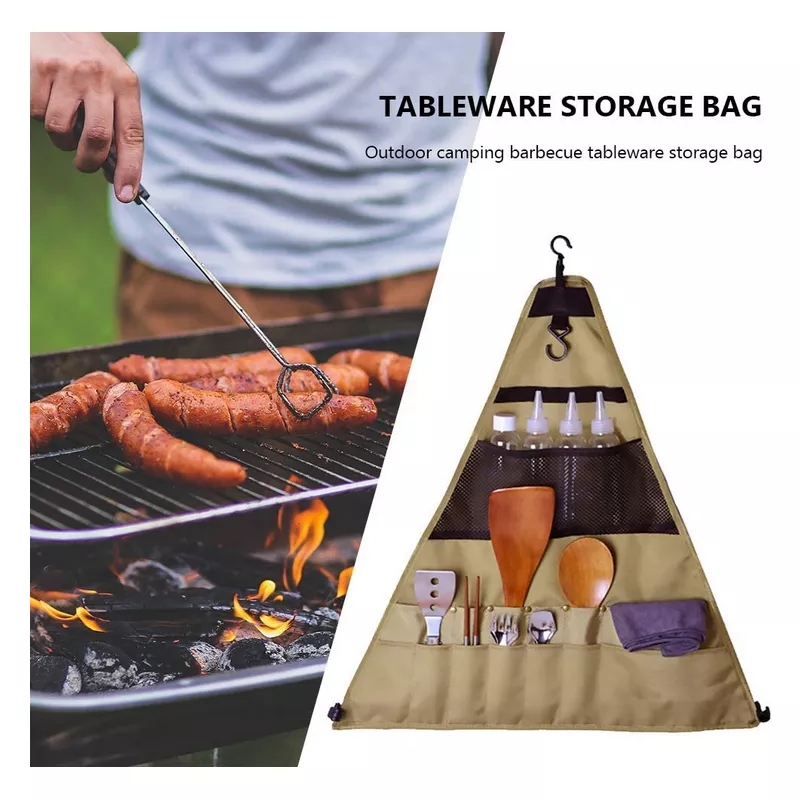 Bolsa triangular para picnic y acampada al aire libre, bolsa de almacenamiento para vajilla y utensilios de cocina