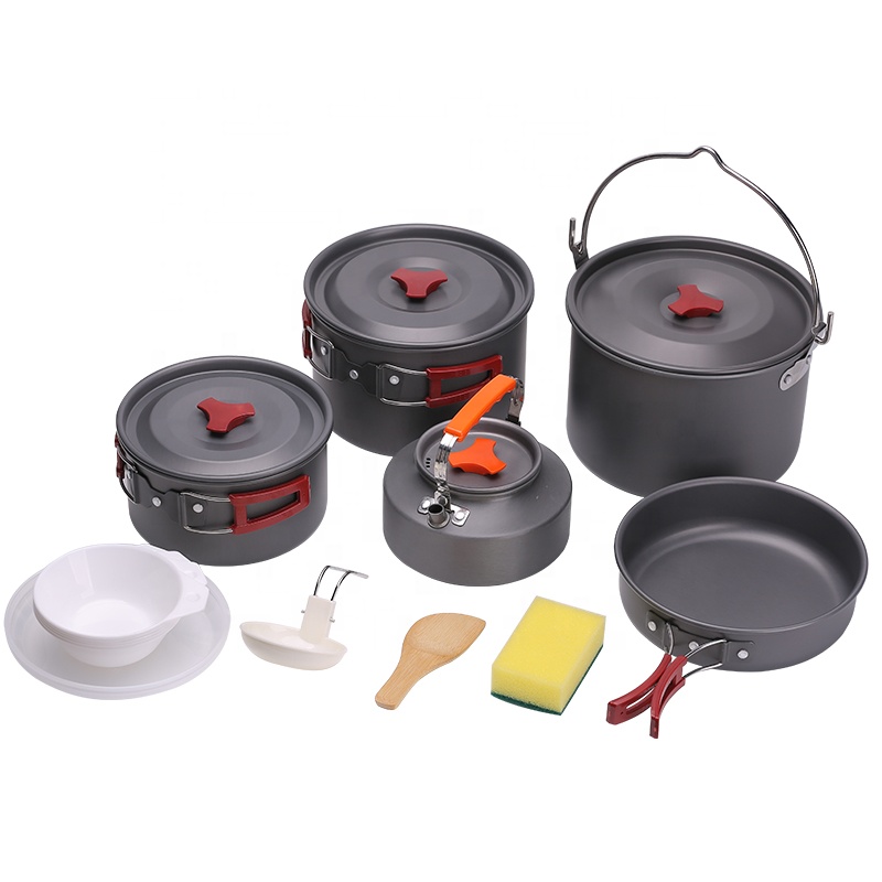 Juego de 12 piezas de utensilios de cocina para acampar: juego de ollas y sartenes para cocina al aire libre