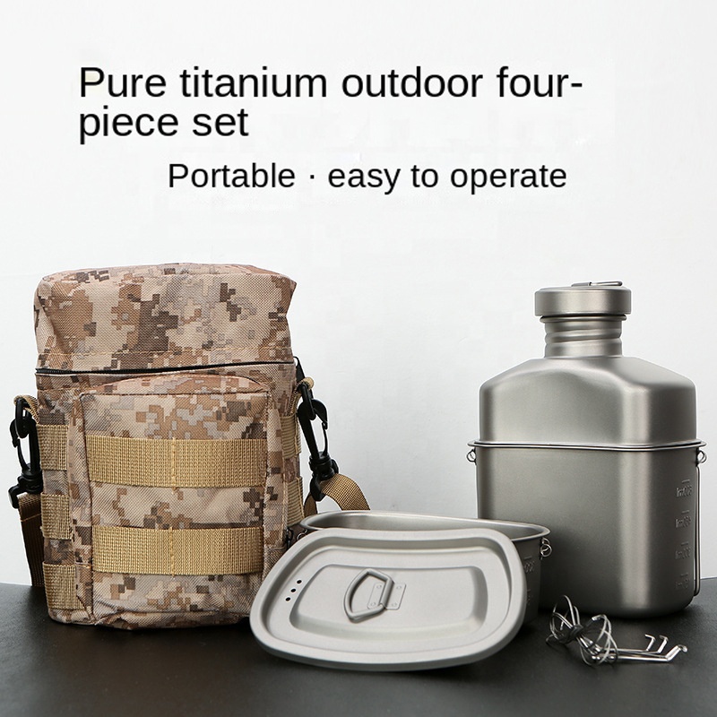 Utensilios de cocina y tazas militares de titanio para exteriores - Juego de cocina con tetera y cuenco para exteriores