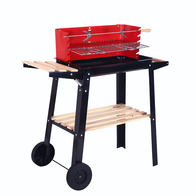 Parrilla de acero para barbacoa portátil con ruedas para exteriores