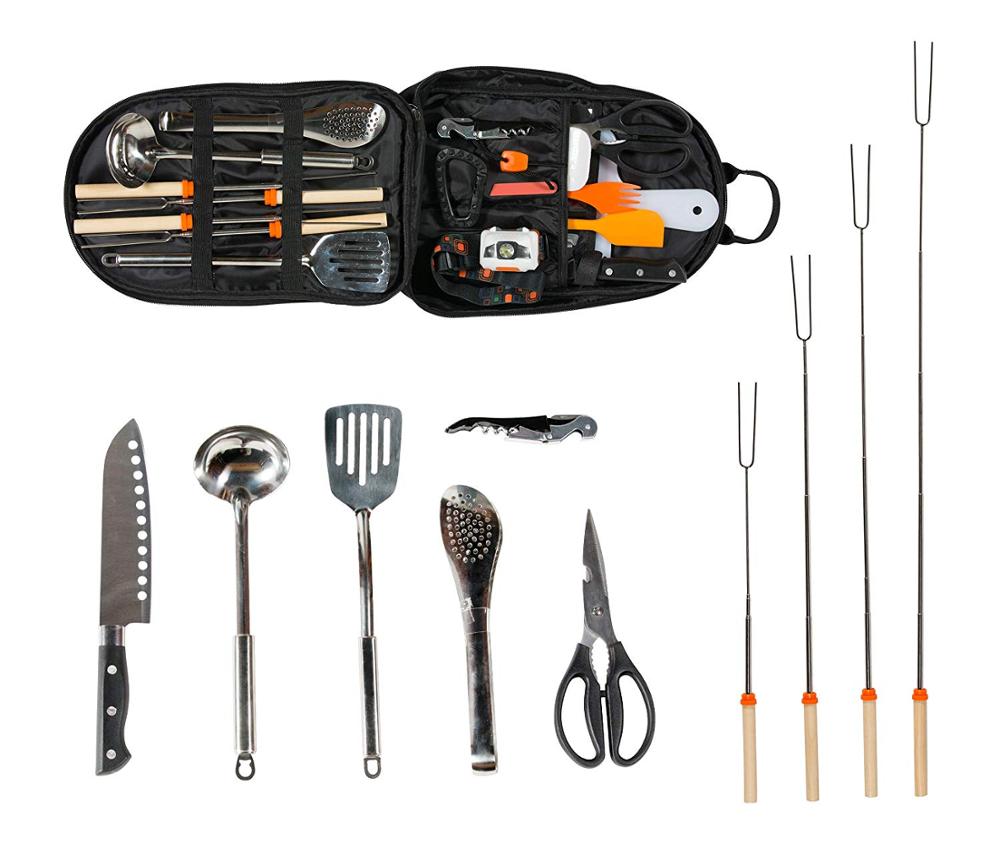 21 piezas de utensilios de cocina para acampar, kits de cocina para viajes