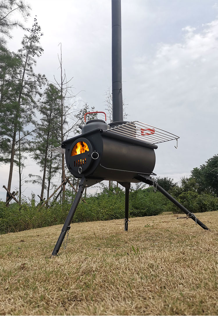 Estufa de leña portátil para carpa con chimenea ajustable