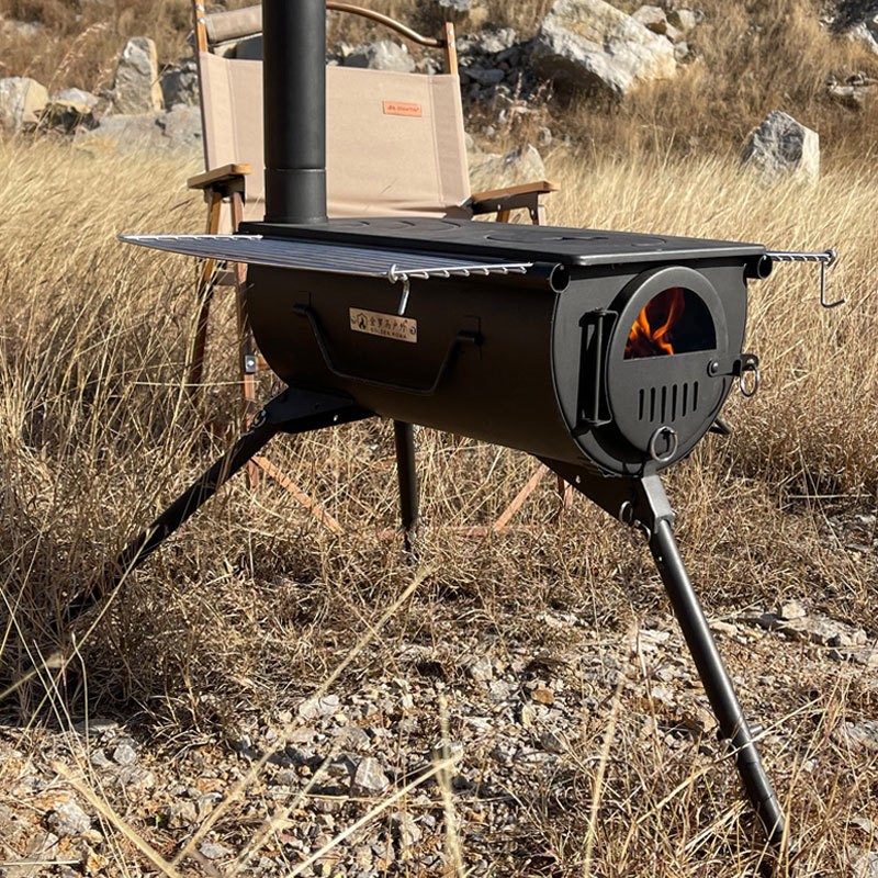 Estufa de leña portátil para carpa con chimenea ajustable