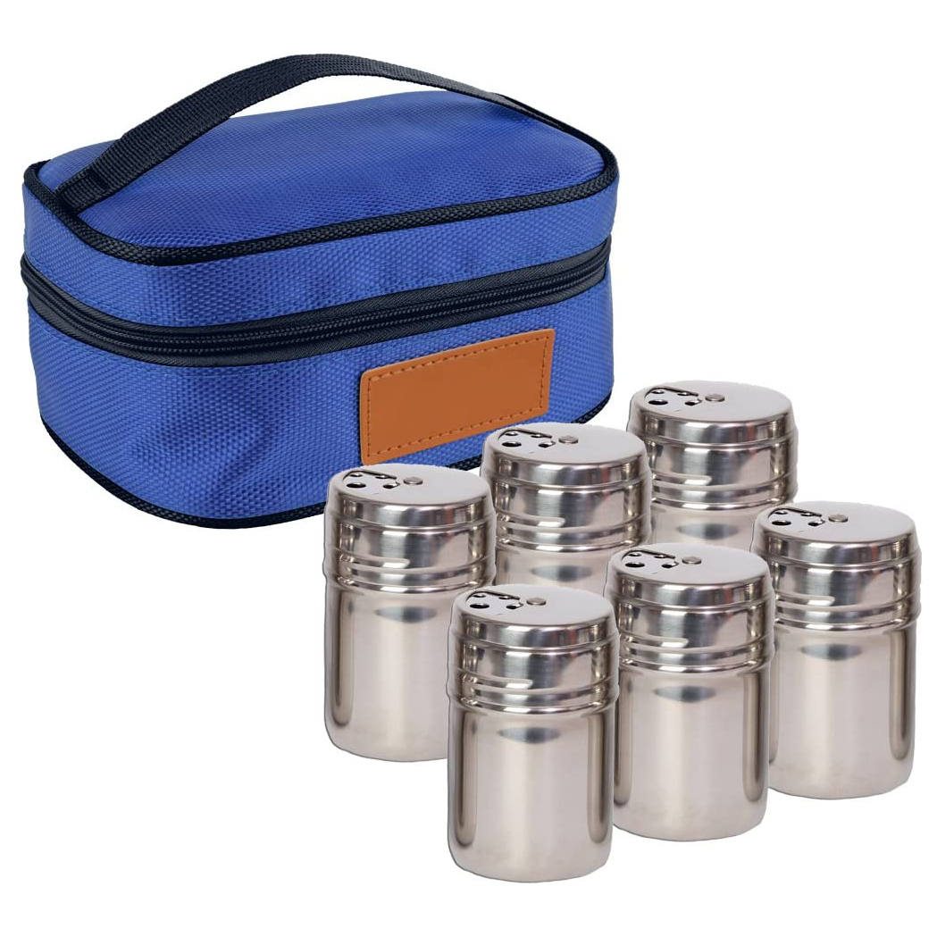 Dispensador de condimentos para acampar, 6 piezas, de acero inoxidable