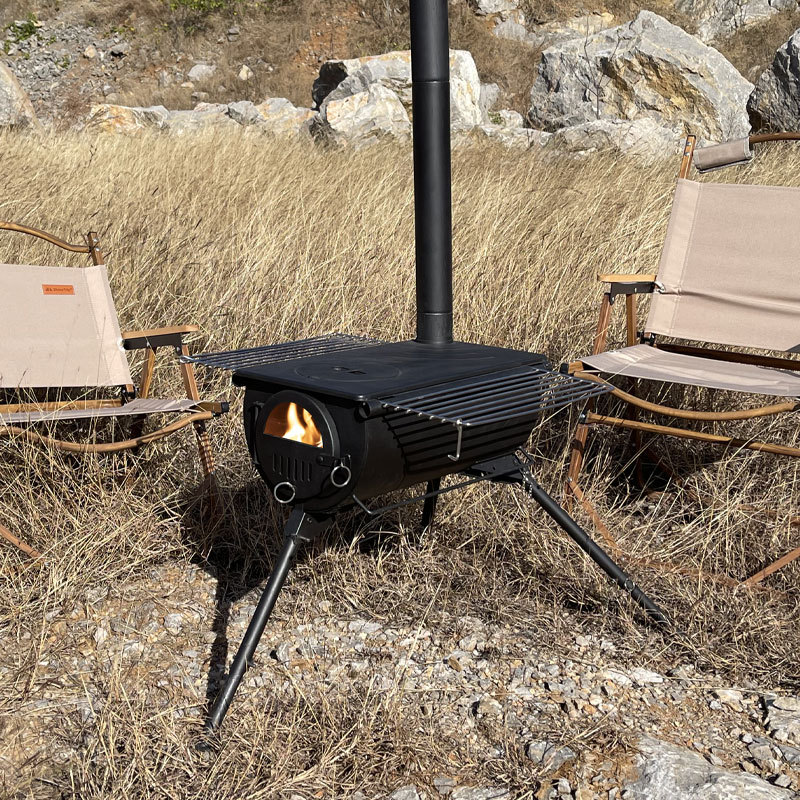 Estufa de leña portátil para carpa con chimenea ajustable