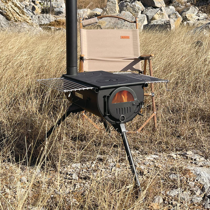 Estufa de leña portátil para carpa con chimenea ajustable