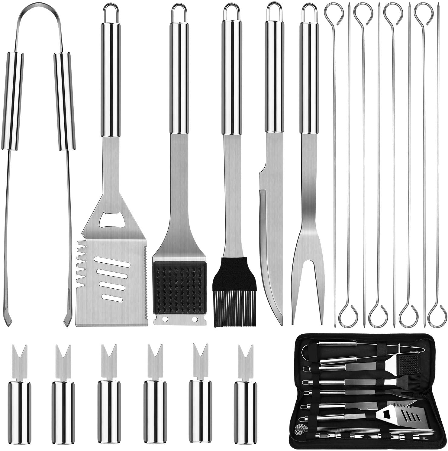 Kit de parrilla de acero inoxidable de 21 piezas con estuche