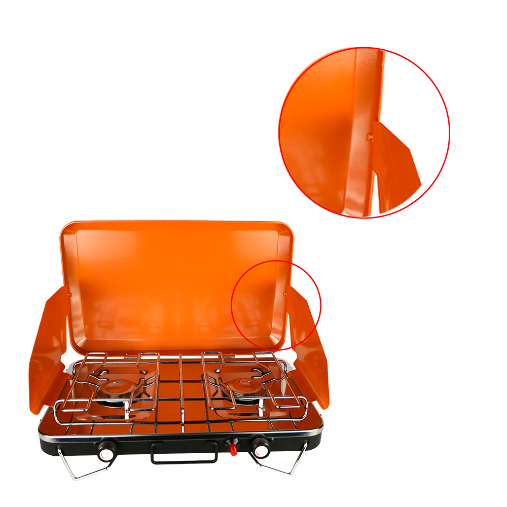 Estufa de gas plegable para acampar al aire libre de 2 quemadores con pantalla