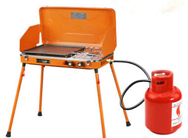 Estufa de gas portátil para exteriores y asador con rejilla y patas
