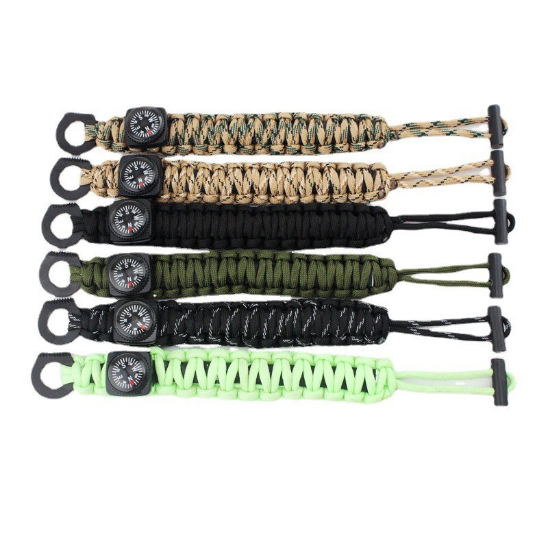 Llavero de paracord para exteriores, cordón táctico para supervivencia en la naturaleza, equipo de emergencia, pedernal, iniciador de fuego, puño de mono