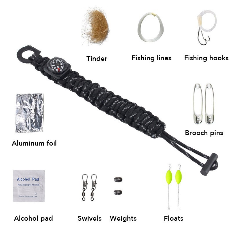 Llavero de paracord para exteriores, cordón táctico para supervivencia en la naturaleza, equipo de emergencia, pedernal, iniciador de fuego, puño de mono