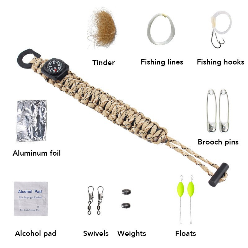 Llavero de paracord para exteriores, cordón táctico para supervivencia en la naturaleza, equipo de emergencia, pedernal, iniciador de fuego, puño de mono
