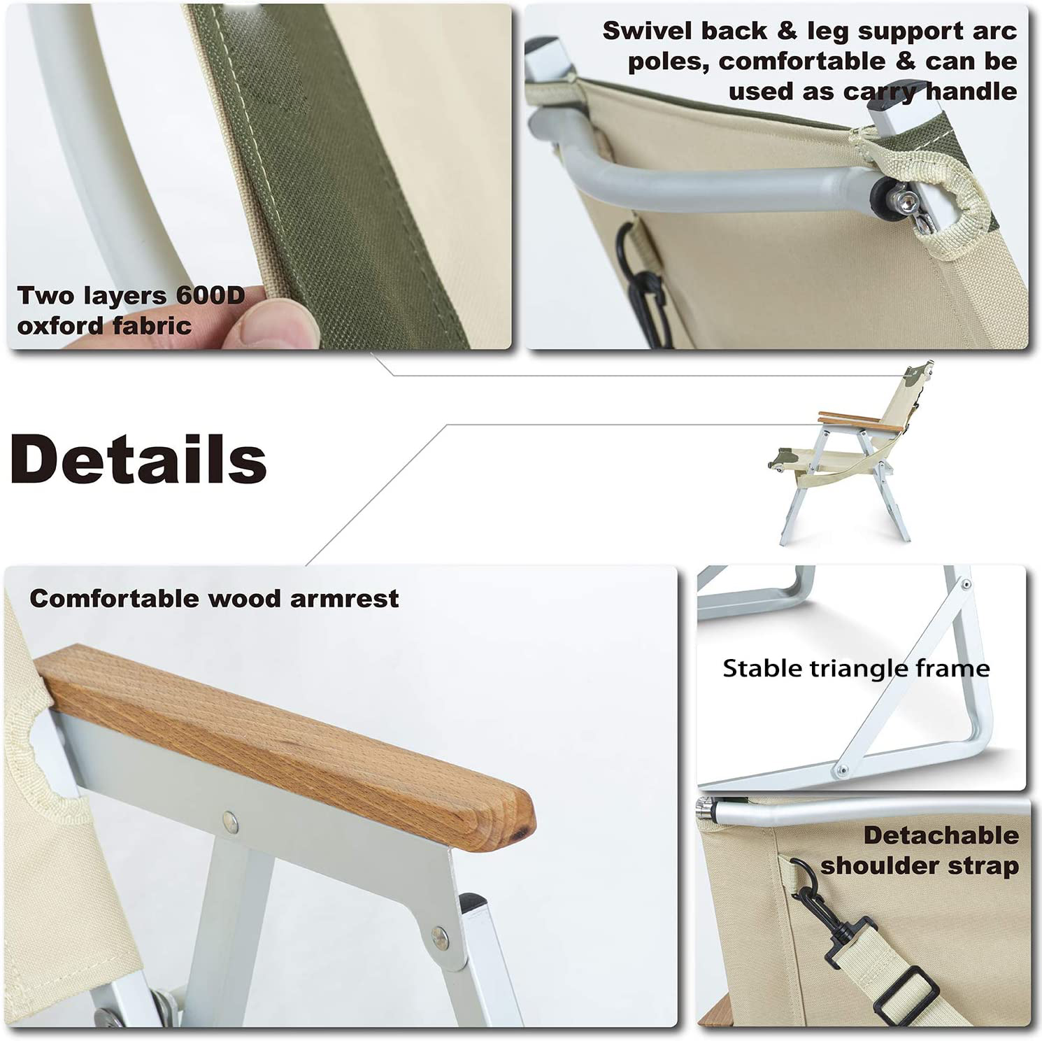 Silla plegable ultraligera de aluminio para acampar, para playa, pesca y jardín, con correa para el hombro