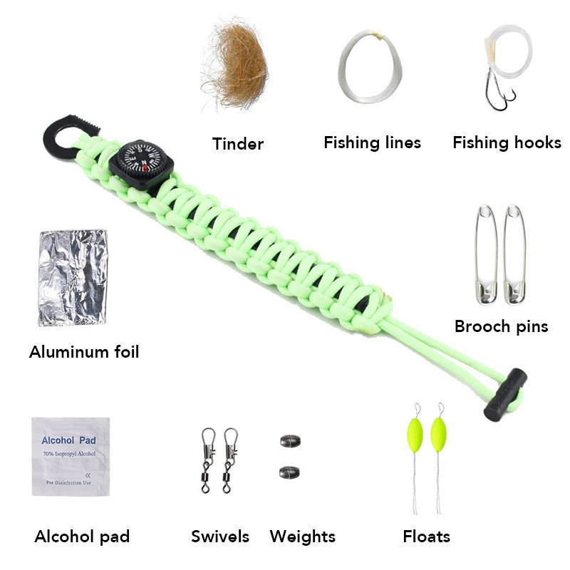 Llavero de paracord para exteriores, cordón táctico para supervivencia en la naturaleza, equipo de emergencia, pedernal, iniciador de fuego, puño de mono