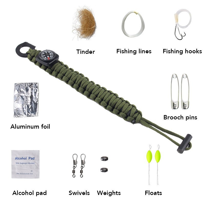 Llavero de paracord para exteriores, cordón táctico para supervivencia en la naturaleza, equipo de emergencia, pedernal, iniciador de fuego, puño de mono