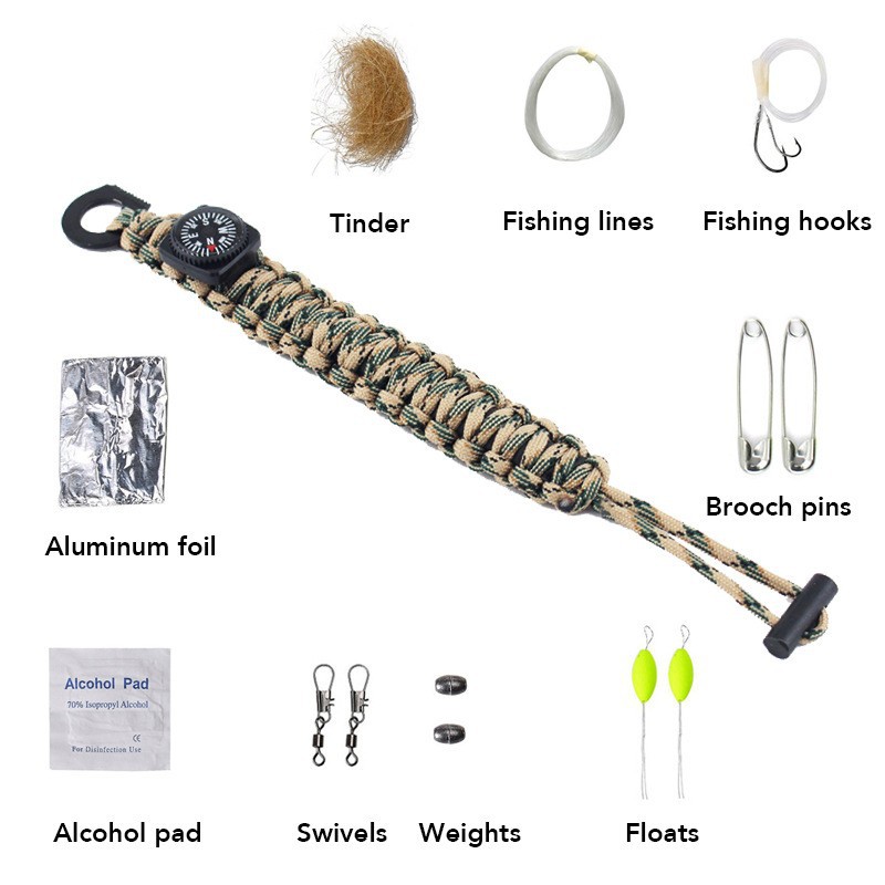 Llavero de paracord para exteriores, cordón táctico para supervivencia en la naturaleza, equipo de emergencia, pedernal, iniciador de fuego, puño de mono