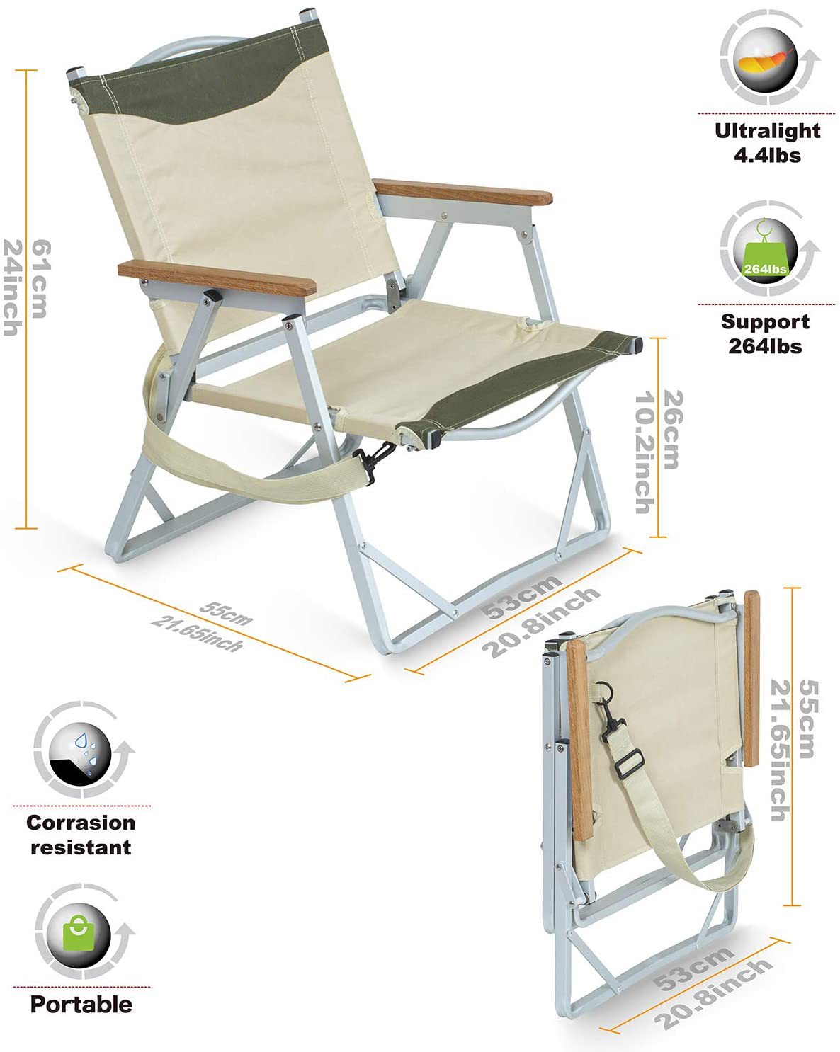 Silla plegable ultraligera de aluminio para acampar, para playa, pesca y jardín, con correa para el hombro