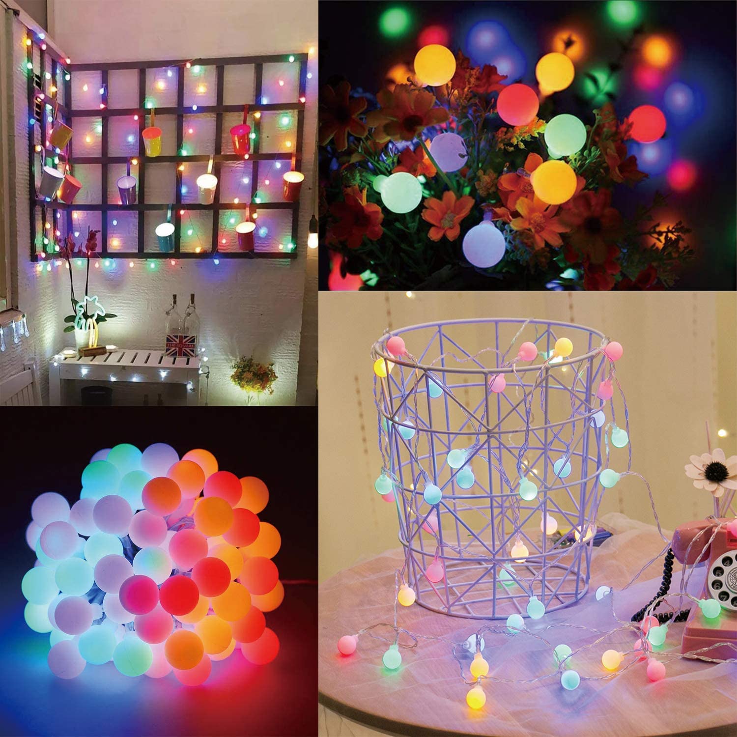 Cadena de luces LED para acampar con USB y bombillas redondas