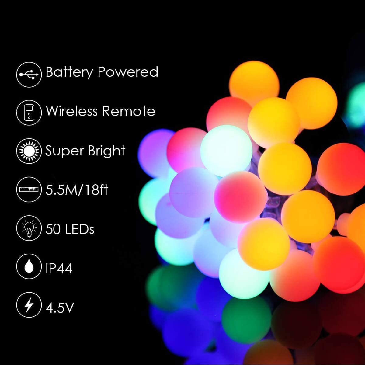 Cadena de luces LED para acampar con USB y bombillas redondas