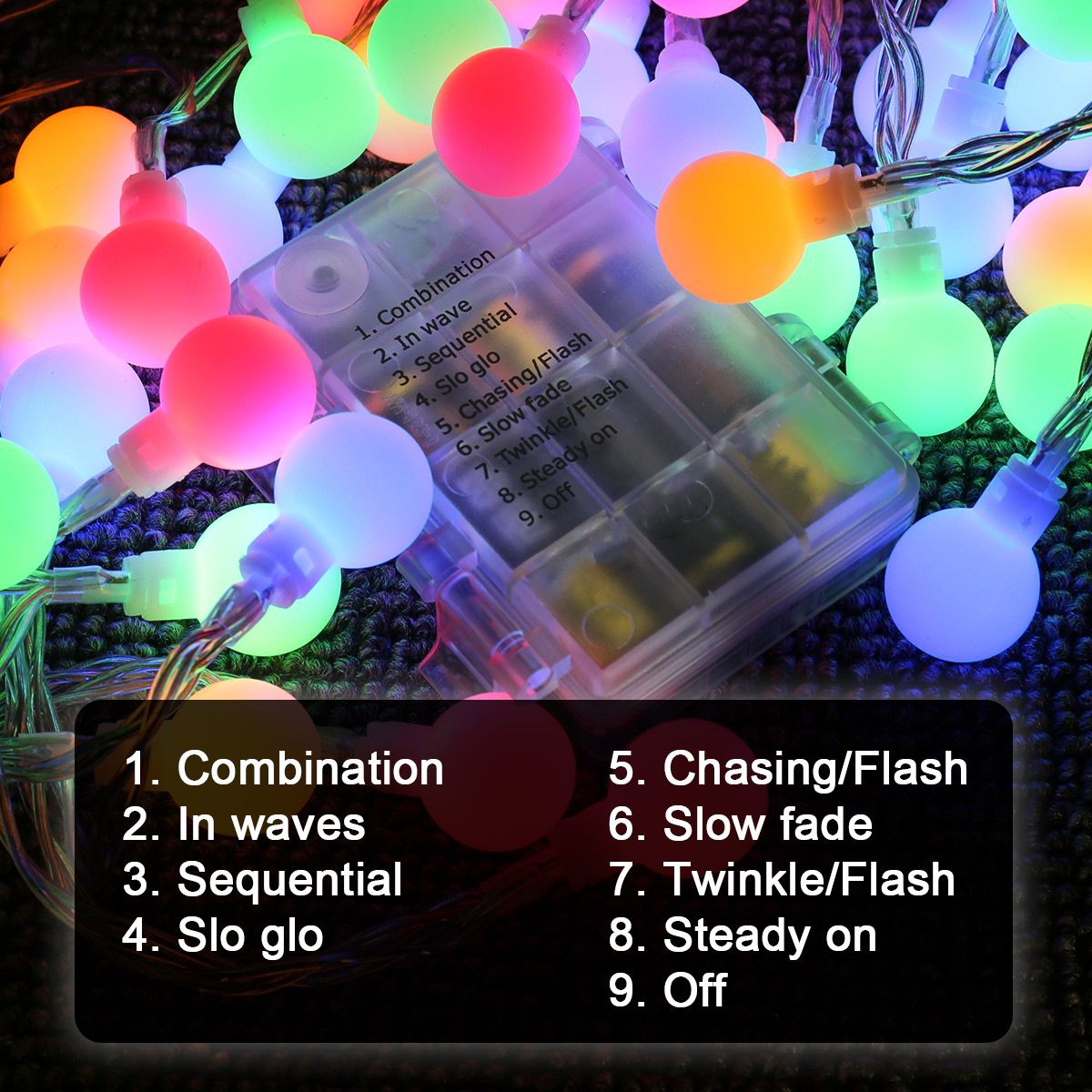 Cadena de luces LED para acampar con USB y bombillas redondas