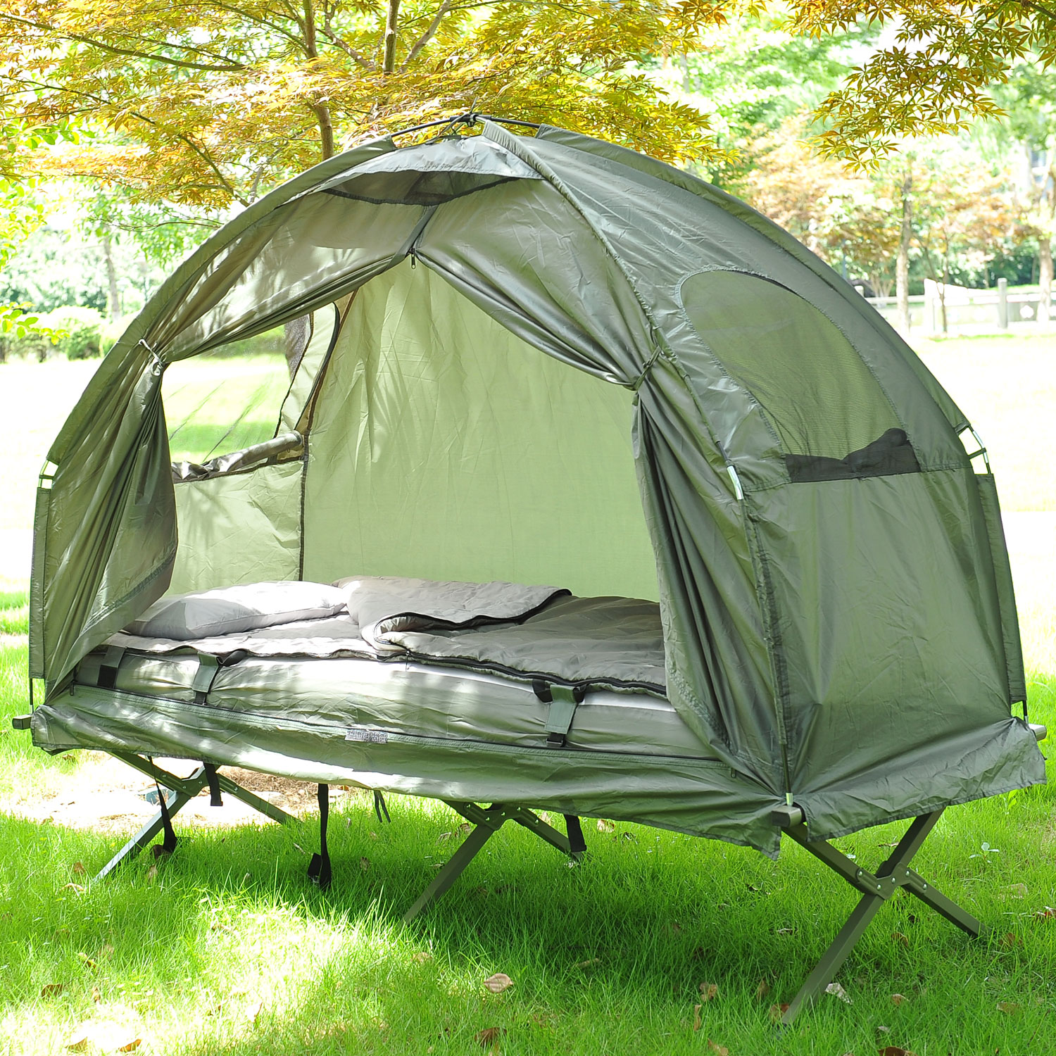Tienda de campaña plegable para acampar al aire libre, sobre el suelo