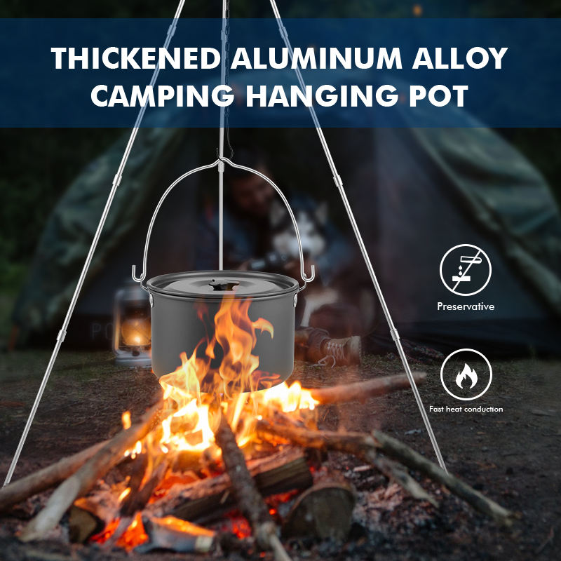 Ollas colgantes para acampar al aire libre de aluminio grueso de 4 l con revestimiento antiadherente