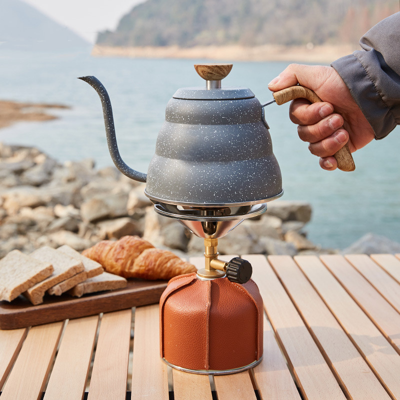 Cafetera y tetera para acampar de 1 l, larga y estrecha, para exteriores