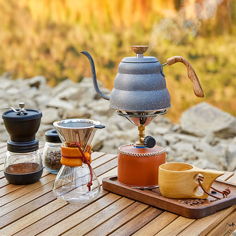 Cafetera y tetera para acampar de 1 l, larga y estrecha, para exteriores