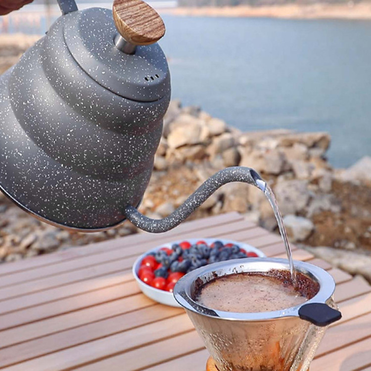 Cafetera y tetera para acampar de 1 l, larga y estrecha, para exteriores