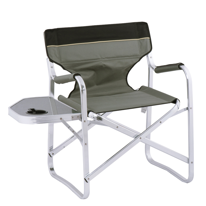 Silla de director plegable portátil de aluminio negro con mesa auxiliar