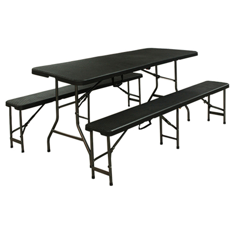 Mesa plegable de ratán sintético de color negro de 180 cm con caballete