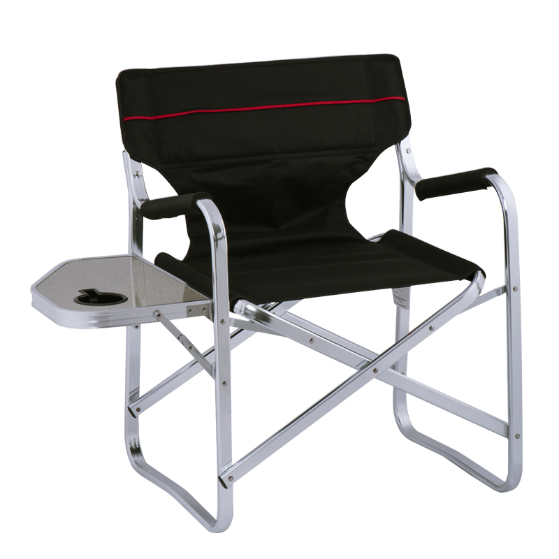Silla de director plegable portátil de aluminio negro con mesa auxiliar