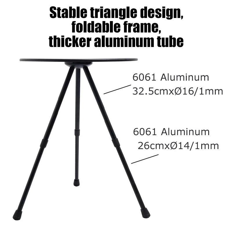 Mesa de camping plegable pequeña con tres patas telescópicas
