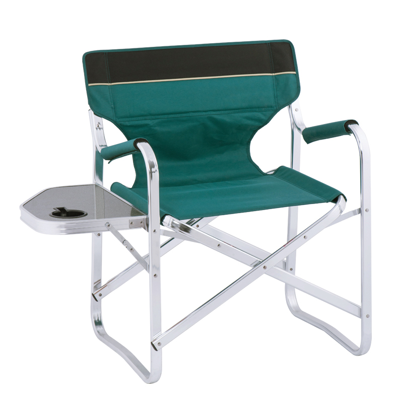 Silla de director plegable portátil de aluminio negro con mesa auxiliar