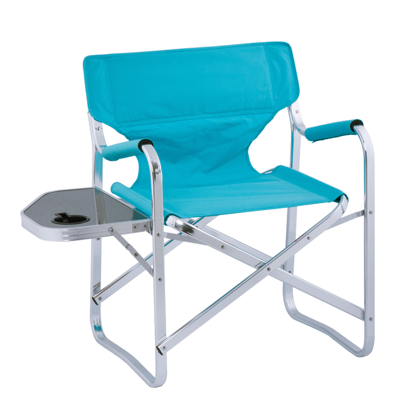 Silla de director plegable portátil de aluminio negro con mesa auxiliar