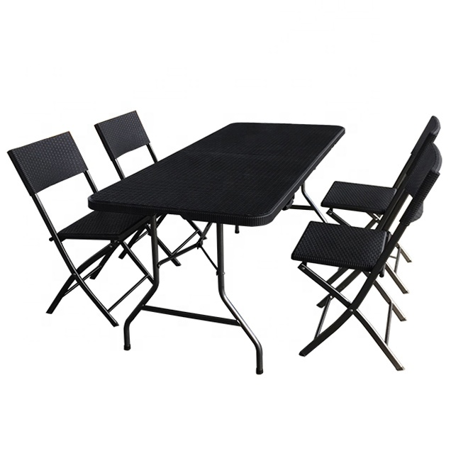 Mesa plegable de ratán sintético de color negro de 180 cm con caballete