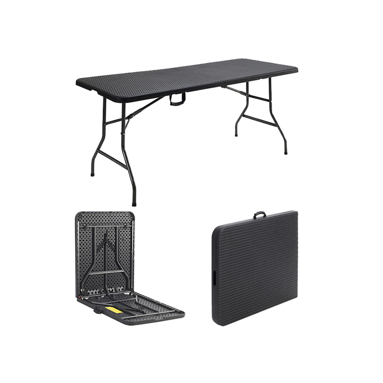 Mesa plegable de ratán sintético de color negro de 180 cm con caballete