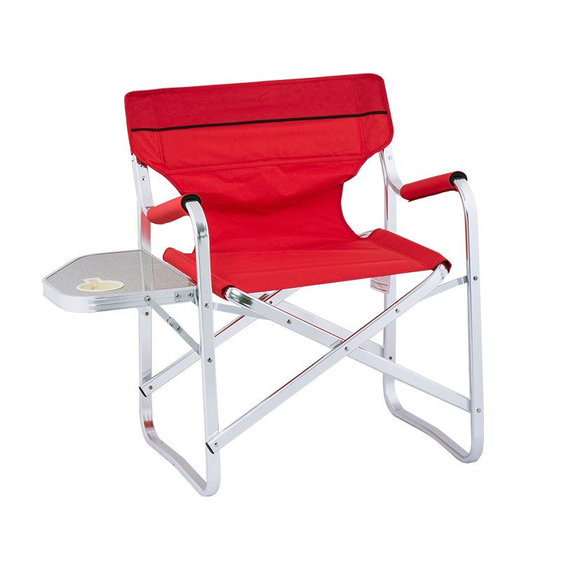 Silla de director plegable portátil de aluminio negro con mesa auxiliar