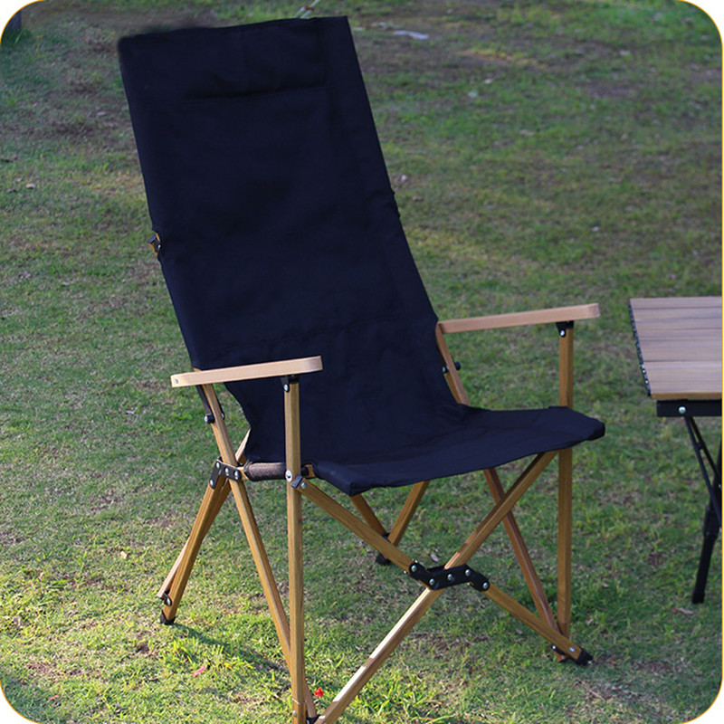 Silla de camping plegable de aluminio con tubo de veta de madera
