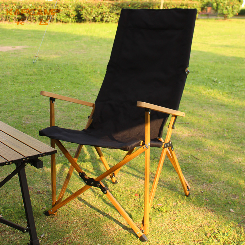 Silla de camping plegable de aluminio con tubo de veta de madera