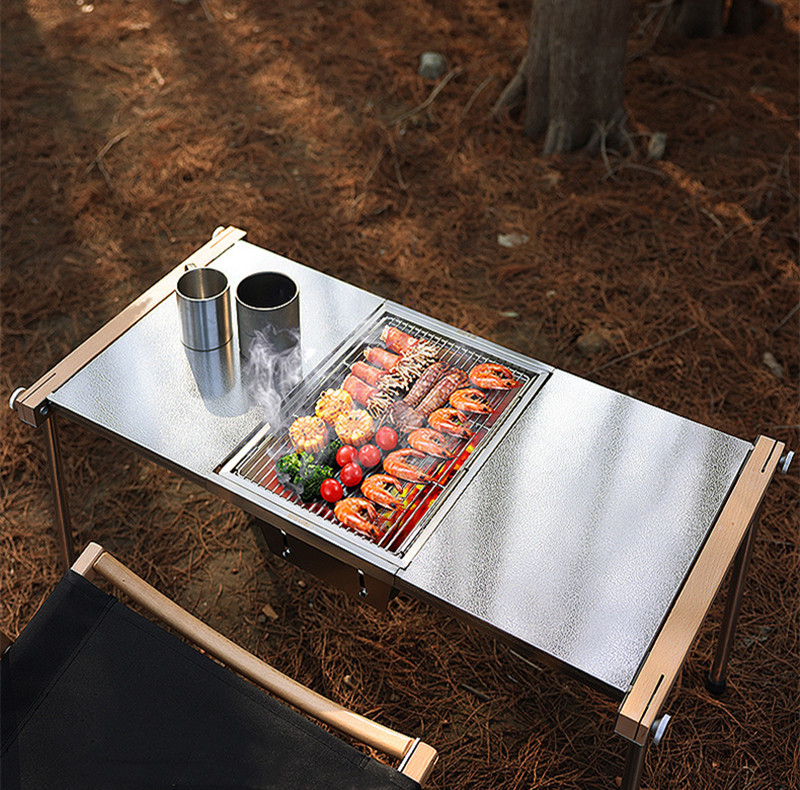 Mesa de barbacoa plegable combinada de acero inoxidable