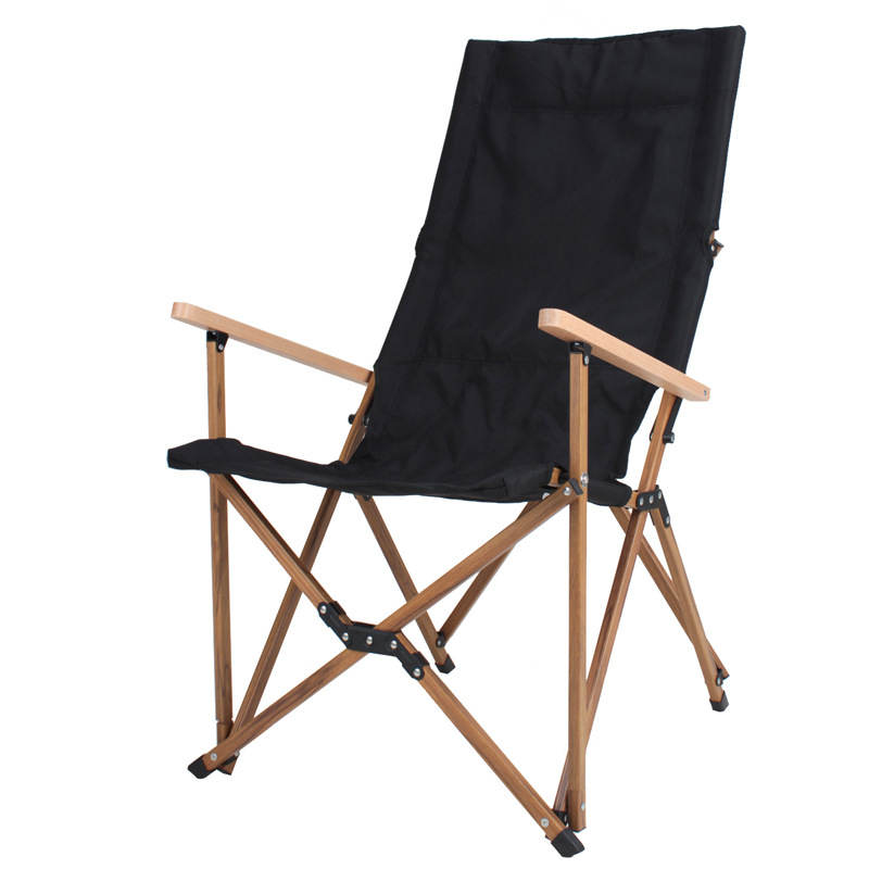Silla de camping plegable de aluminio con tubo de veta de madera