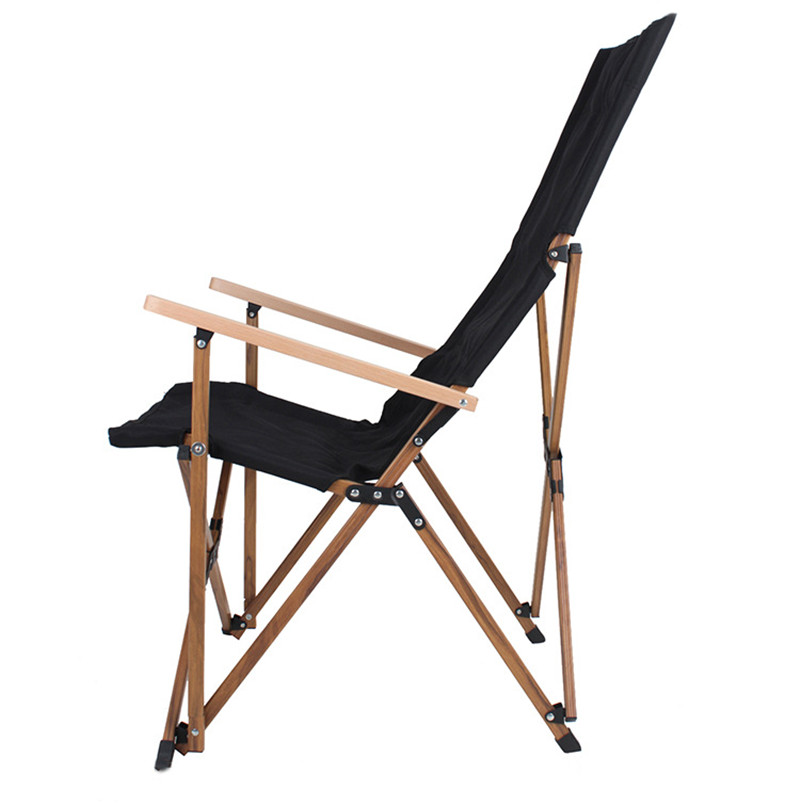 Silla de camping plegable de aluminio con tubo de veta de madera
