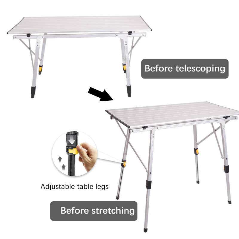 Mesa de picnic plegable de aluminio con patas ajustables y color de metal de madera
