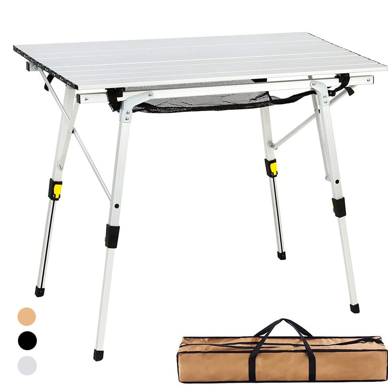 Mesa de picnic plegable de aluminio con patas ajustables y color de metal de madera