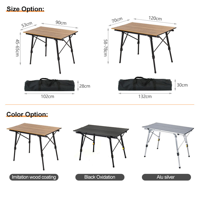 Mesa de picnic plegable de aluminio con patas ajustables y color de metal de madera