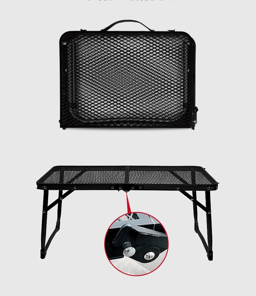 Mesa plegable de malla de acero para acampar, mesa de picnic ultraligera