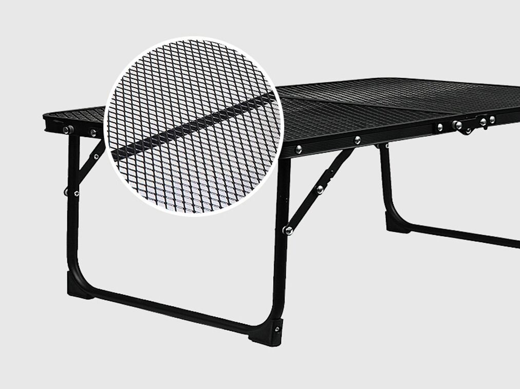 Mesa plegable de malla de acero para acampar, mesa de picnic ultraligera