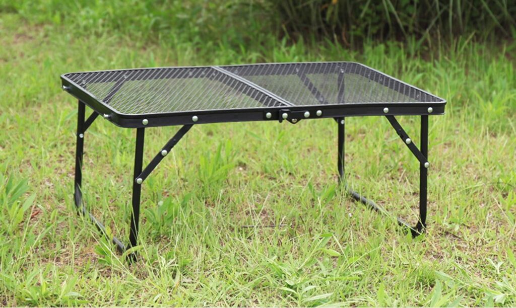 Mesa plegable de malla de acero para acampar, mesa de picnic ultraligera